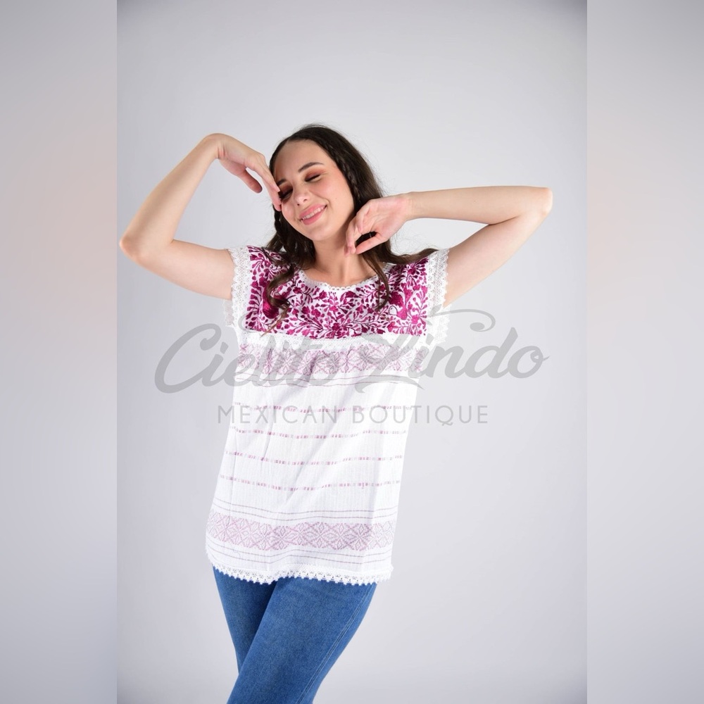 Oaxaca Paloma White | Magenta Top